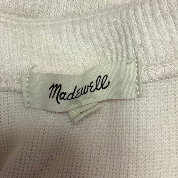 Madewell Cream Ribbed Knit Balloon Sleeve Button Up Cardigan Sweater Top Size XS - Picture 3 of 4